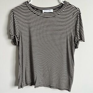 Women’s Black and Cream StripedTop, Size Medium